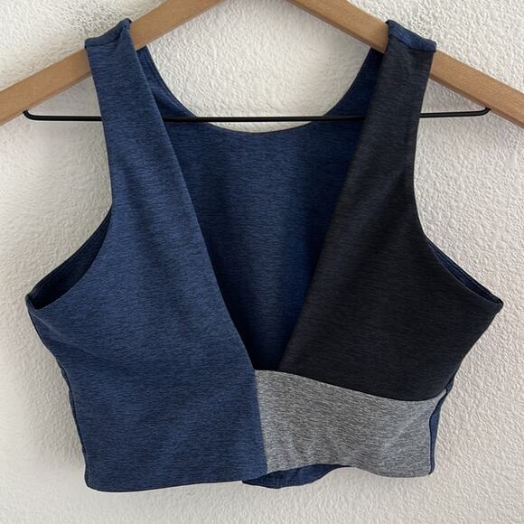 Outdoor Voices Midlength Sports Bra Blue Gray Heathered Color Block Small - Picture 3 of 4